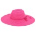 Wide Brim Hat - Straw Hat- Paper Straw Hat w/ Lace Band - Fuchsia - HT-ST1160FU